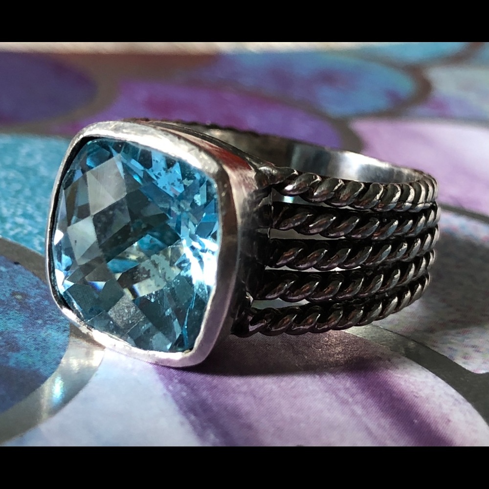 CUSTOM MADE AQUAMARINE AND STERLING SILVER RING